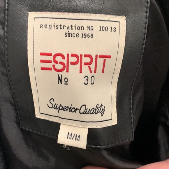 NWOT Esprit Black Faux Leather Bomber with Zippered Detail Around Collar - Picture 9 of 12